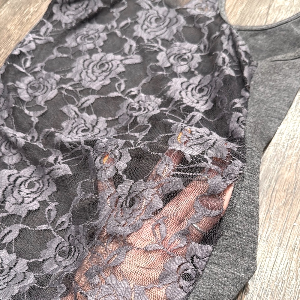 Gray Rose Lace Back Razorback Tank Top - Picture 4 of 7